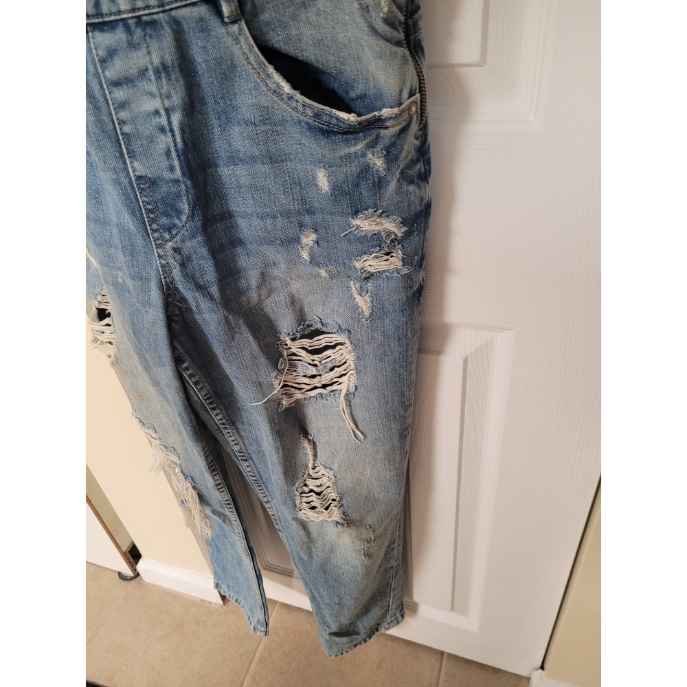 ZARA Trafaluc Overalls GRUNGE Distressed Blue Hippie Urban Streetwear Sz S - Picture 7 of 8